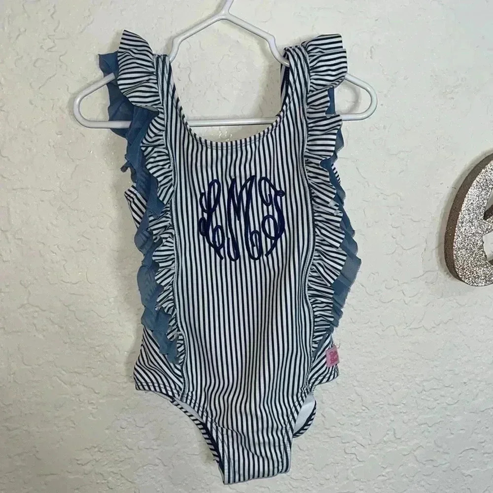 Ruffle butts one piece striped bathing suit